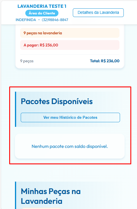 Extrato do Cliente - Pacotes Disponiveis