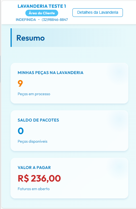 Extrato do Cliente - Sessão Resumo